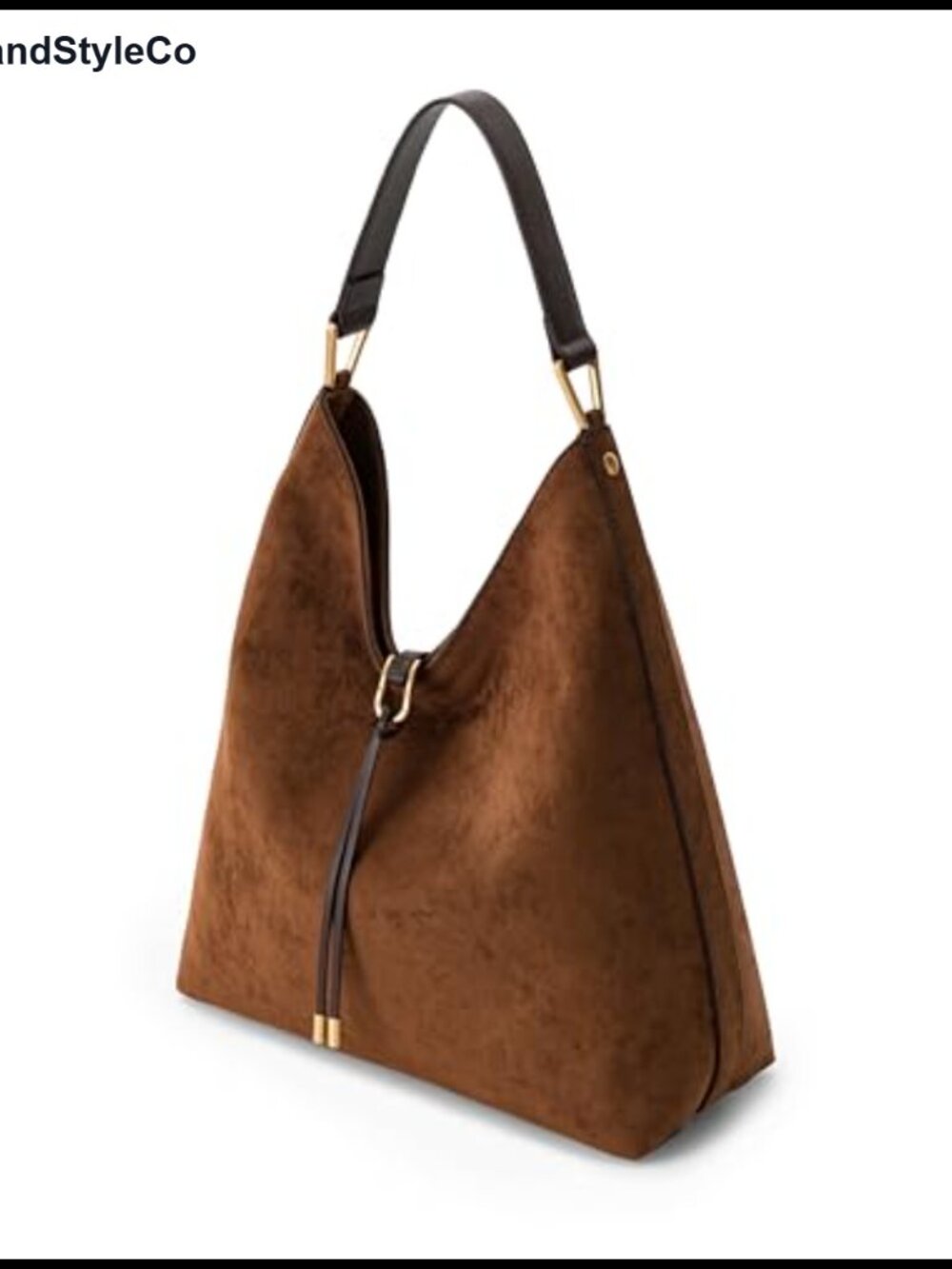 Faux Suede Shoulder Bag with Gold Hardware for Women โ Hobo Style Fits iPad - Picture 3 of 6